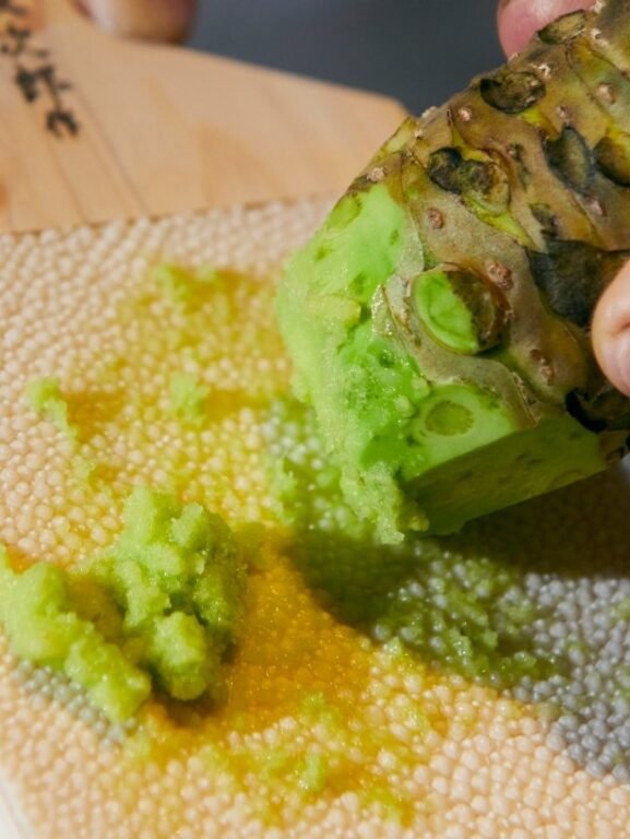 Raíz de wasabi recién rayado y fresco